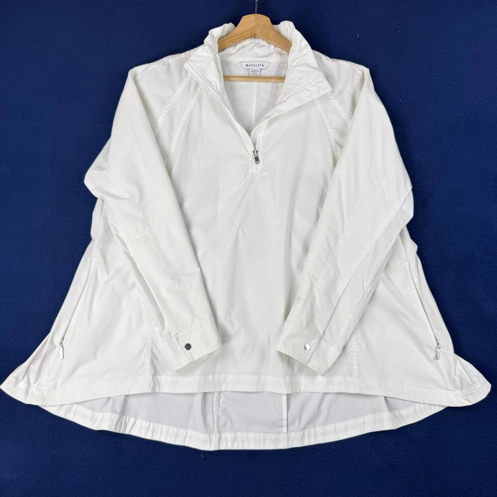 Athleta Advantage Poplin Top Women M White 1/4 Zip Back Yoke Water Repellent Gym